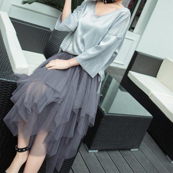 Tulle Women Midi Long Fairy A-Line Mesh Layer Elastic Waist Halloween Skirt - Picture 4 of 6